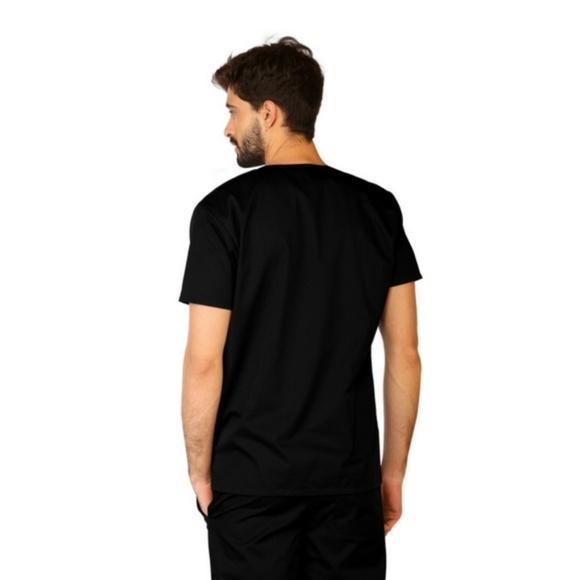 Unisex Black One Pocket Scrub Top Antimicrobial - Picture 3 of 4